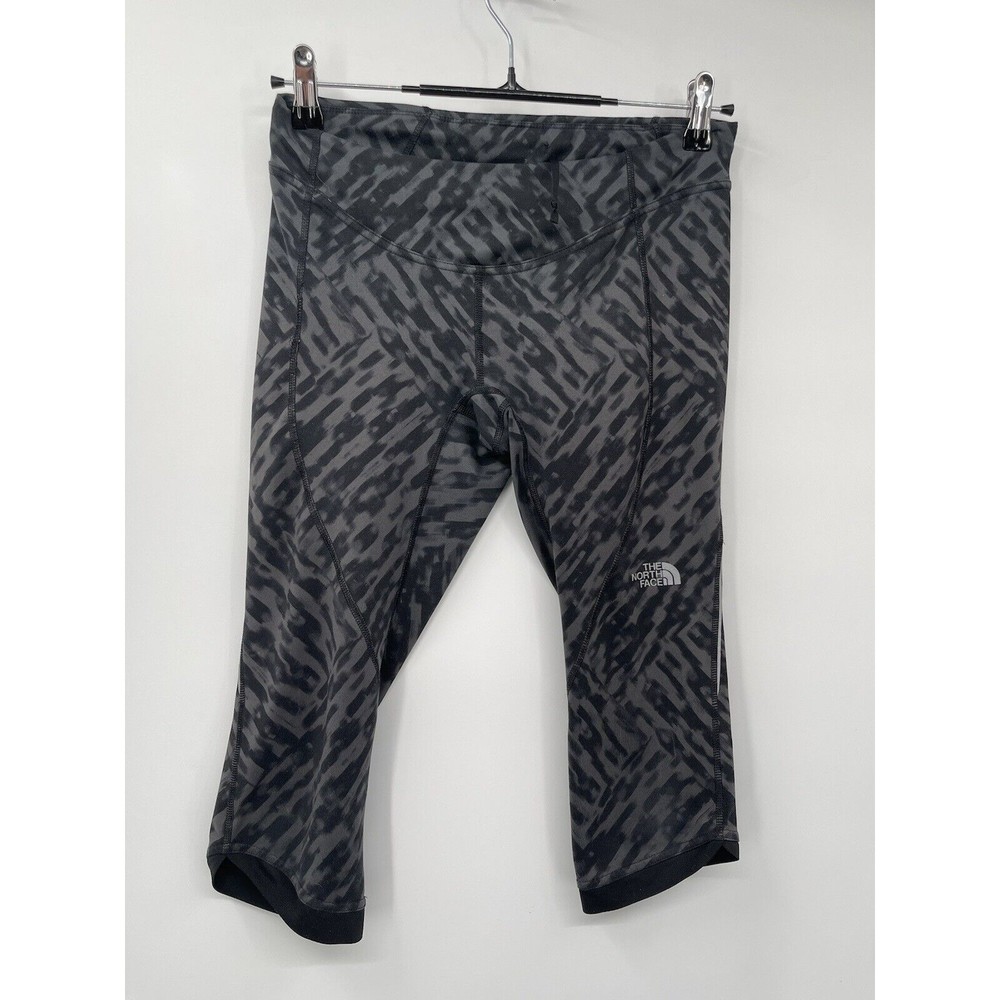 The North Face Small Capri Legging Women Grey Black Geometric Zip Pocket Running